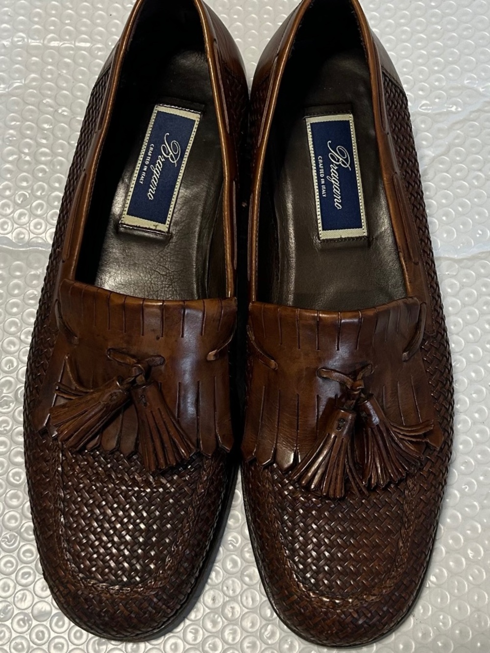 Bragano Woven Brown Leather Tasssel Loafer Shoes Men's Size 10.5 M Made in Italy